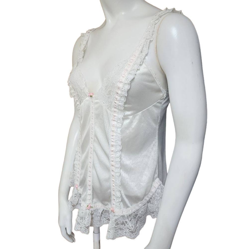 Vintage White Lace Trim Camisole with Pink Accents